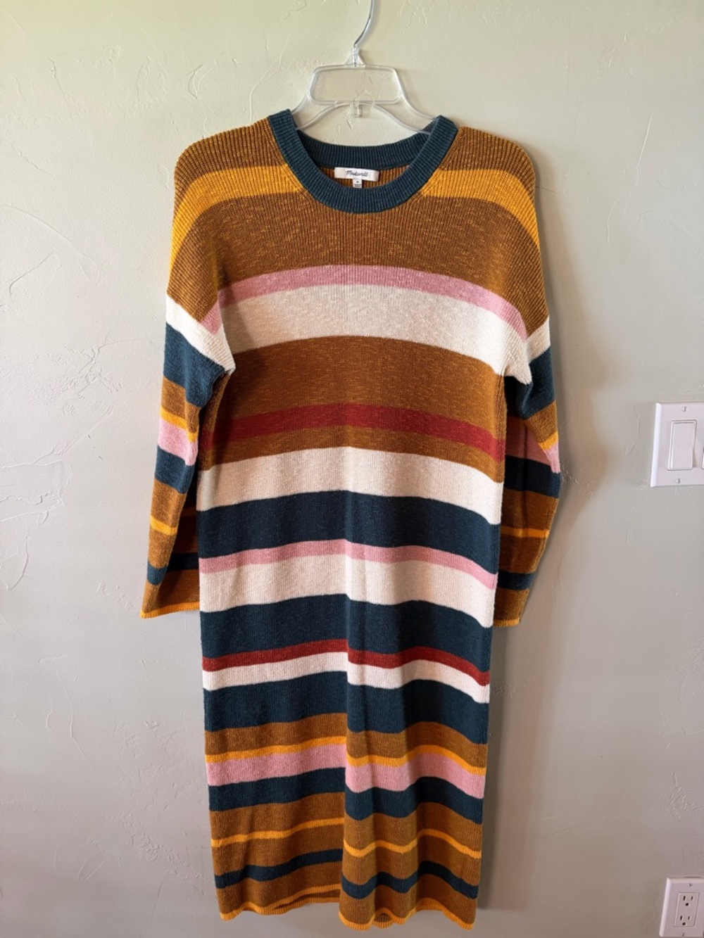 Striped Knit Sweater Dress in Mustard, Teal & Pink from Madewell
